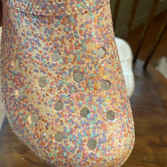 Crocs Classic Sparkle Glitter Clog White/Multicolor Sz W6 - Picture 3 of 5